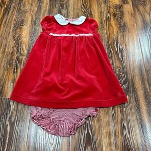 Vintage‎ Red Velvet Velour Baby Girls Dress Size 18M Bloomers Tommy Hilfiger Y2K